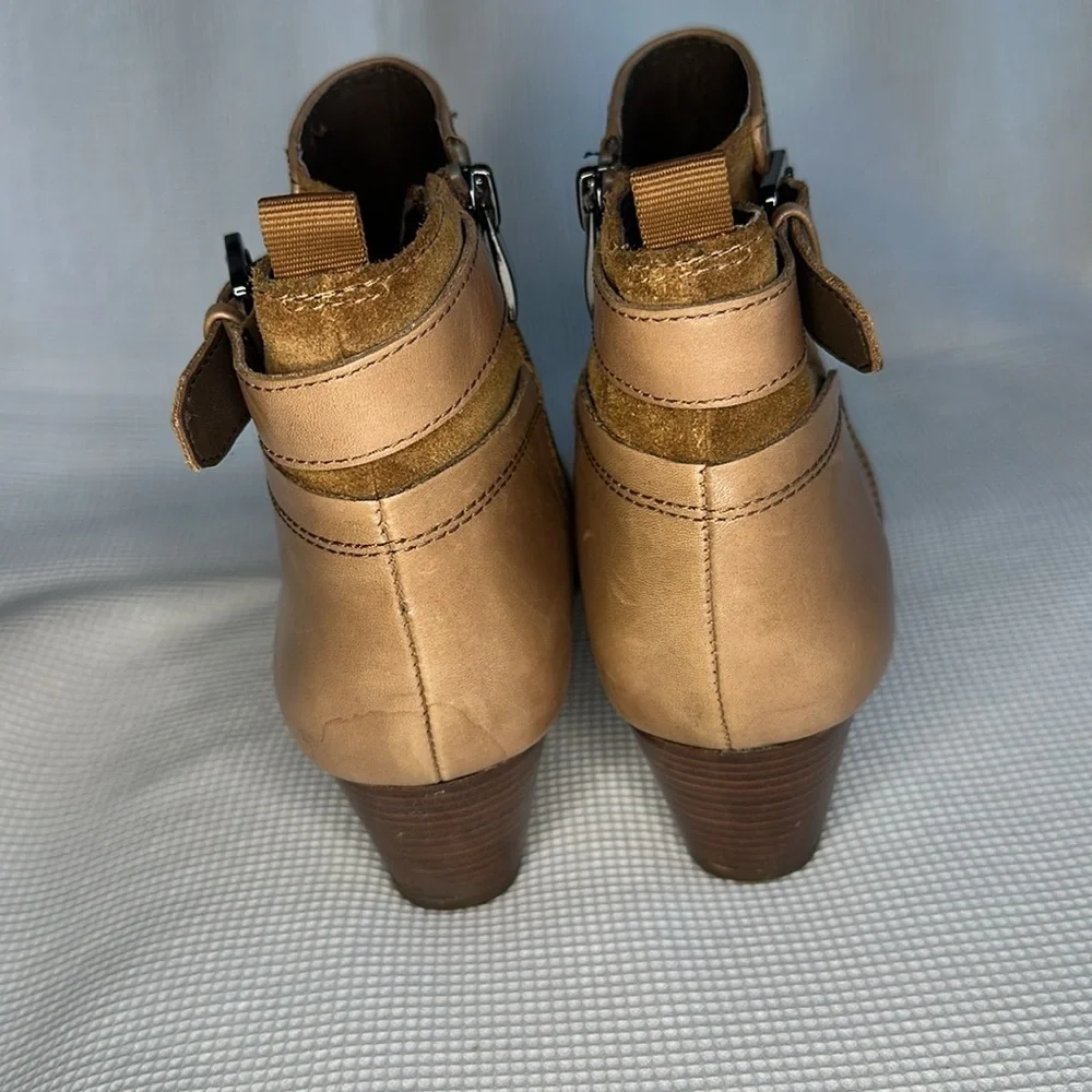 Franco Sarto Garda Women’s Camel Brown Leather Block Heel Zip Ankle Boots Sz 8M